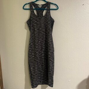 Hard Tail Forever Women Large RacerBack Athletic Fitted Black/White Midi Dress